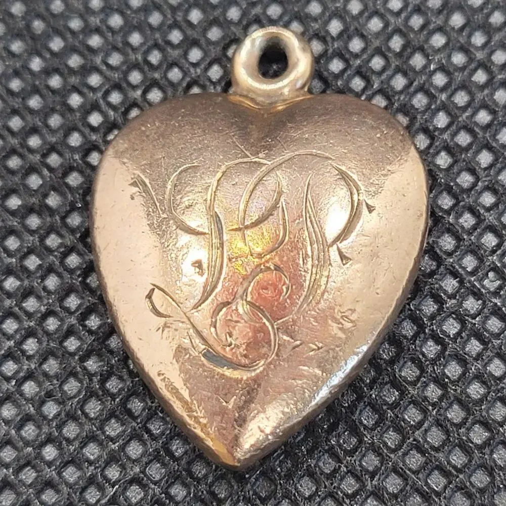Romantic Antique Heart Charm Rose Gold Filled‎ Faux Pearl Monogram Coquette